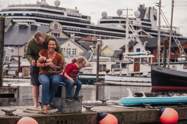 A family on the docks in Ketchikan